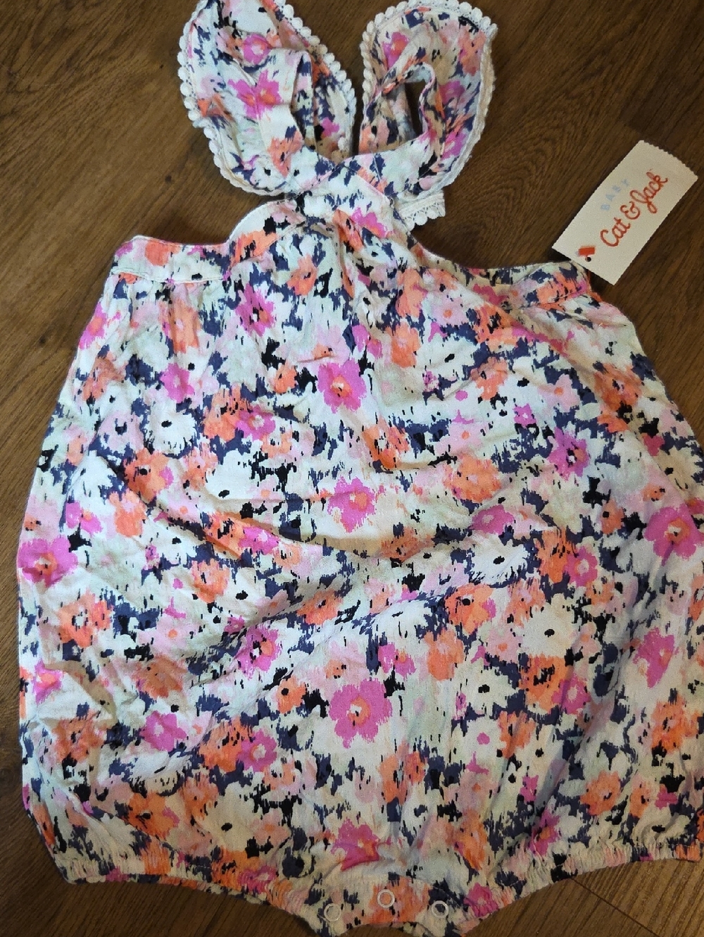 Cat & Jack Floral Baby Romper - Pink, Orange, Navy on White
